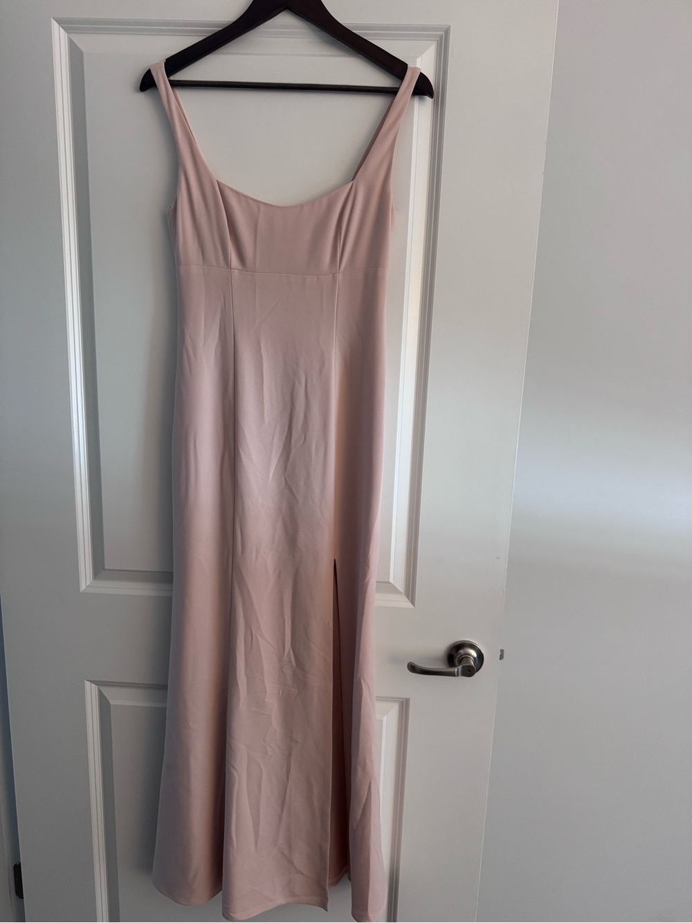 Amsale Blush Pink Scoop Neck Maxi Dress with Side Slit